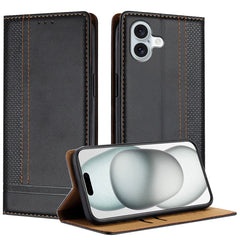 For iPhone 16 Plus Case L-Shaped Grid Pattern Leather Stand Phone Cover with Card Slots