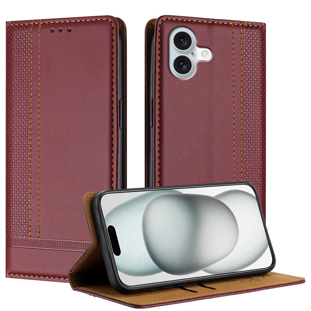 For iPhone 16 Plus Case L-Shaped Grid Pattern Leather Stand Phone Cover with Card Slots