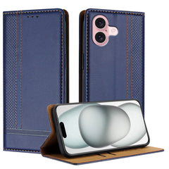 For iPhone 16 Case L-Shaped Grid Pattern Leather Stand Phone Cover with Card Slots