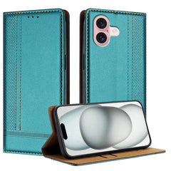 For iPhone 16 Case L-Shaped Grid Pattern Leather Stand Phone Cover with Card Slots
