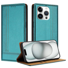 For iPhone 16 Pro Case L-Shaped Grid Pattern Leather Stand Phone Cover with Card Slots