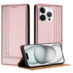 For iPhone 16 Pro Case L-Shaped Grid Pattern Leather Stand Phone Cover with Card Slots