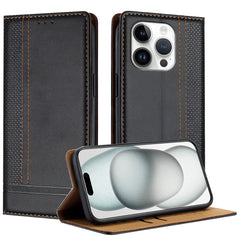 For iPhone 16 Pro Case L-Shaped Grid Pattern Leather Stand Phone Cover with Card Slots