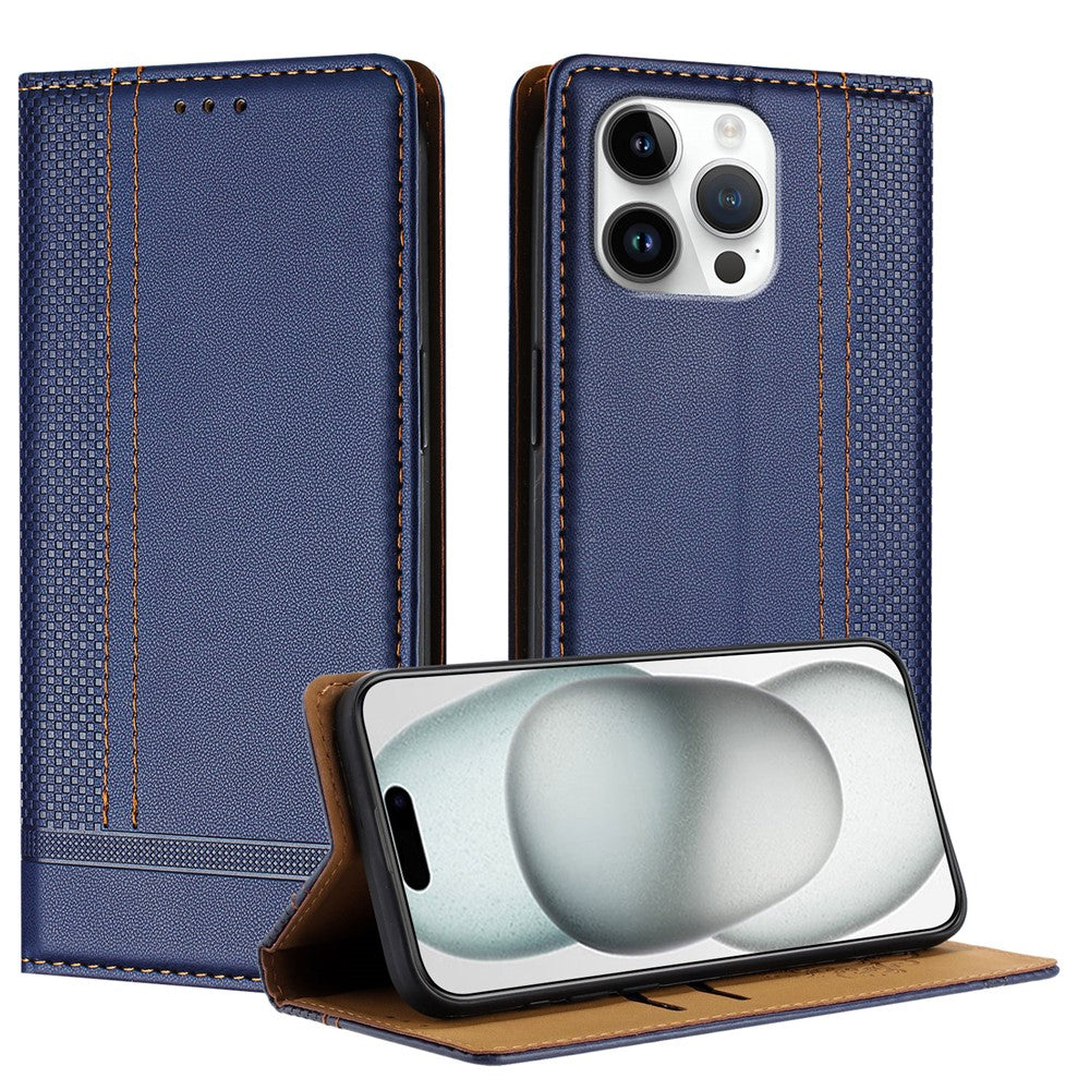 For iPhone 16 Pro Max Case L-Shaped Grid Pattern Leather Stand Phone Cover with Card Slots - TechGearPal