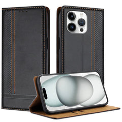 For iPhone 16 Pro Max Case L-Shaped Grid Pattern Leather Stand Phone Cover with Card Slots