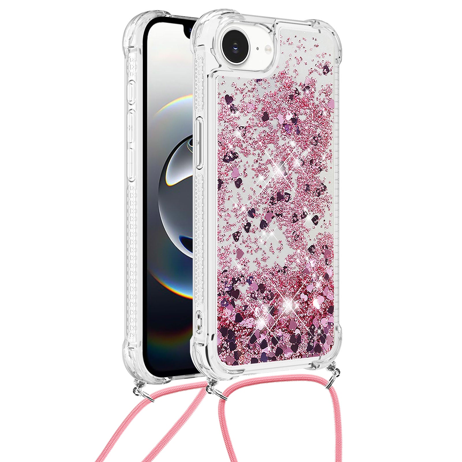 For iPhone 16e TPU Case Quicksand Design Phone Cover with Lanyard - TechGearPal