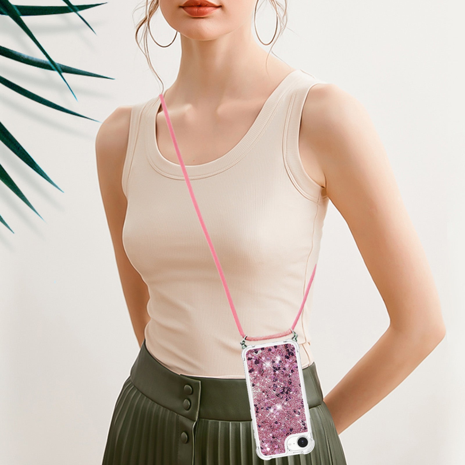 For iPhone 16e TPU Case Quicksand Design Phone Cover with Lanyard - TechGearPal