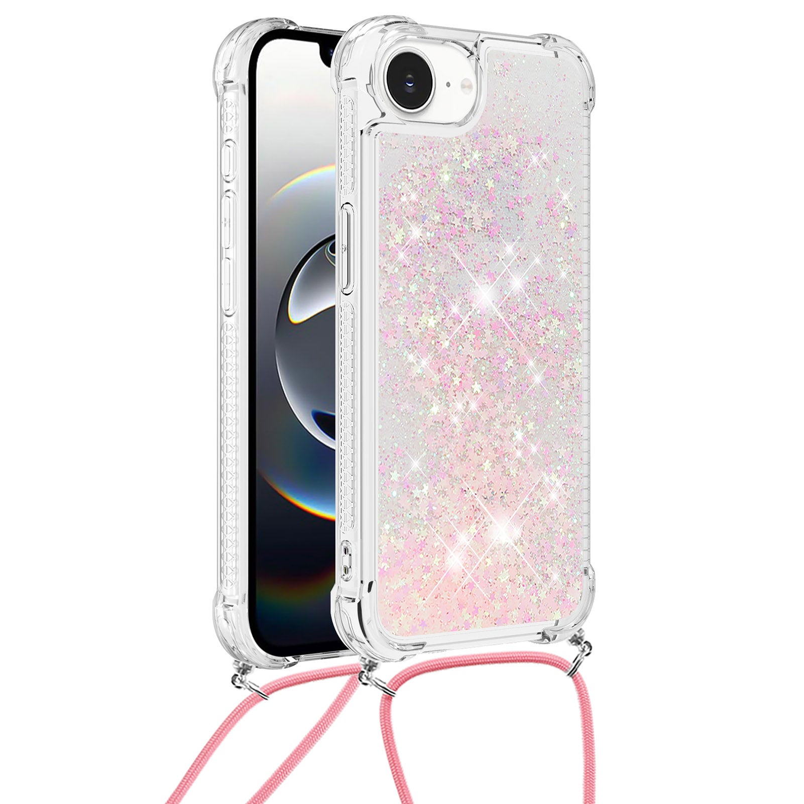 For iPhone 16e TPU Case Quicksand Design Phone Cover with Lanyard - TechGearPal