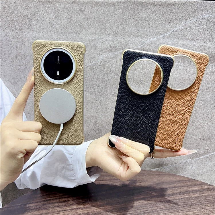 For Huawei Mate 70 Magnetic Case Litchi Texture Genuine Cow Leather + PC Boardless Phone Cove - TechGearPal