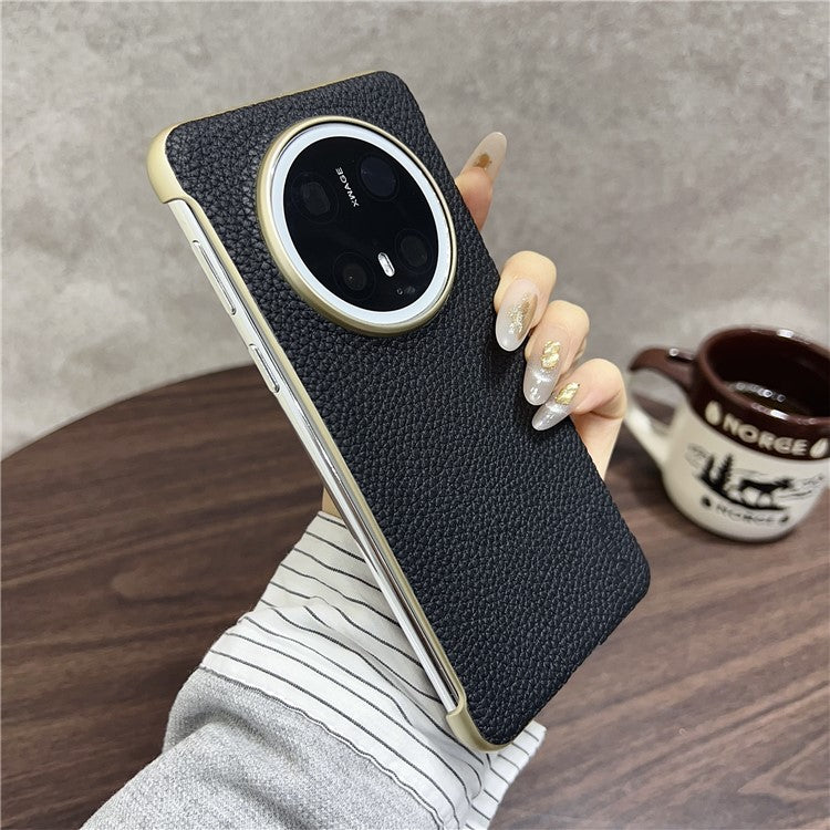 For Huawei Mate 70 Magnetic Case Litchi Texture Genuine Cow Leather + PC Boardless Phone Cove - TechGearPal