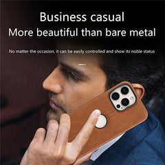 For iPhone 15 Pro Max Case Central Axis with Logo Cutout PU Leather + PC Phone Back Cover - TechGearPal