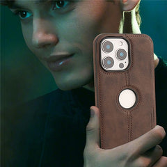 For iPhone 15 Pro Max Case Central Axis with Logo Cutout PU Leather + PC Phone Back Cover - TechGearPal