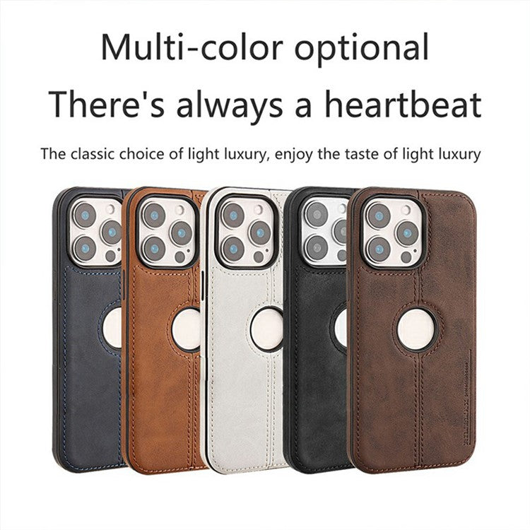 For iPhone 15 Pro Max Case Central Axis with Logo Cutout PU Leather + PC Phone Back Cover - TechGearPal