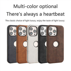 For iPhone 15 Pro Max Case Central Axis with Logo Cutout PU Leather + PC Phone Back Cover - TechGearPal