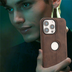 For iPhone 15 Pro Max Case Central Axis with Logo Cutout PU Leather + PC Phone Back Cover - TechGearPal