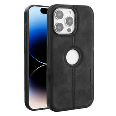For iPhone 15 Pro Max Case Central Axis with Logo Cutout PU Leather + PC Phone Back Cover - TechGearPal