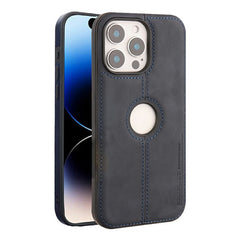 For iPhone 15 Pro Max Case Central Axis with Logo Cutout PU Leather + PC Phone Back Cover - TechGearPal