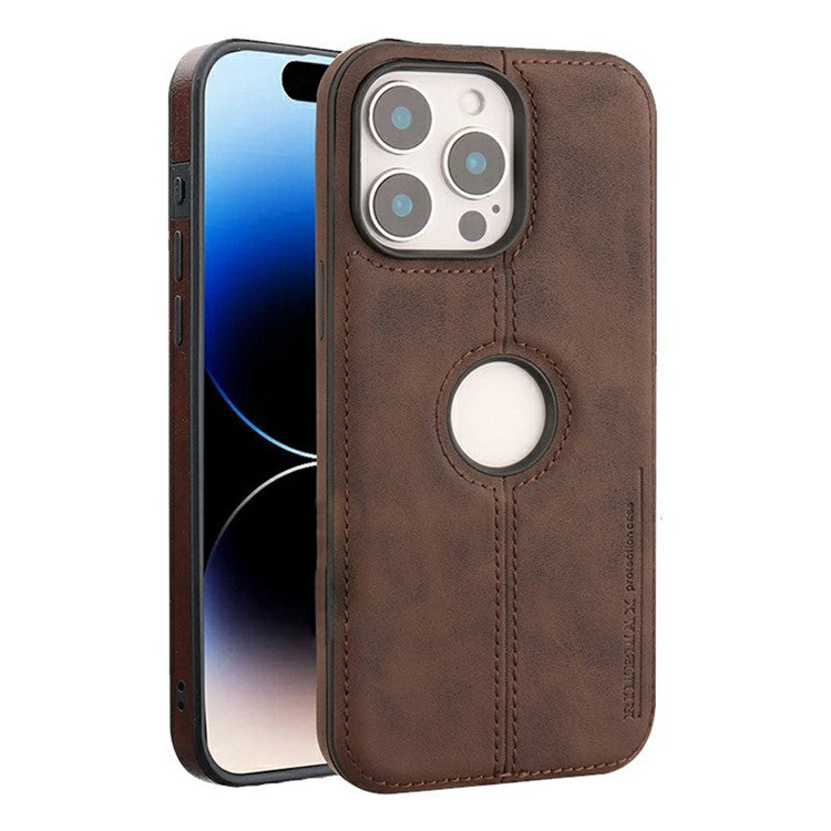 For iPhone 15 Pro Max Case Central Axis with Logo Cutout PU Leather + PC Phone Back Cover - TechGearPal