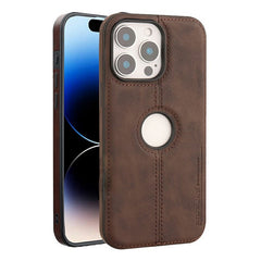 For iPhone 15 Pro Max Case Central Axis with Logo Cutout PU Leather + PC Phone Back Cover - TechGearPal