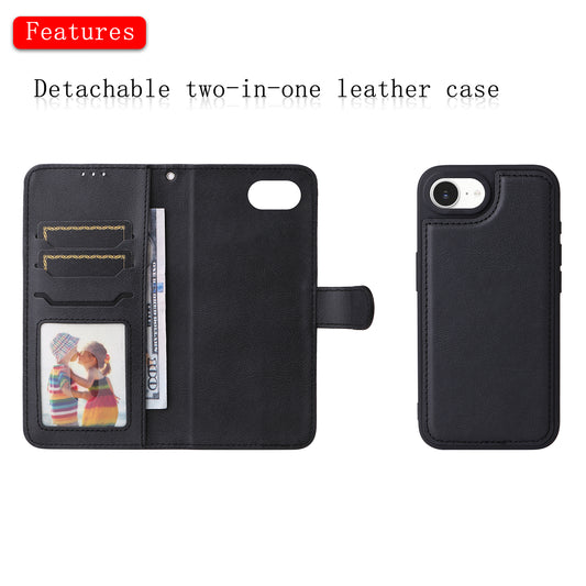 For iPhone 16e Case 2 in 1 Detachable Magnetic Leather Wallet Mobile Cover with Strap - TechGearPal