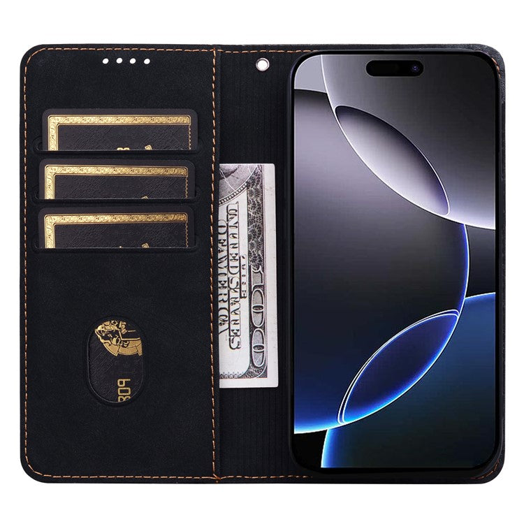 For iPhone 15 Pro Max Case Lines Pattern Wallet Leather Phone Cover with Strap - TechGearPal
