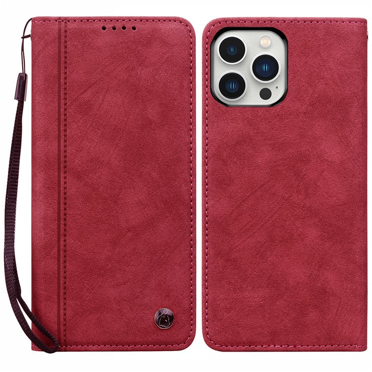 For iPhone 15 Pro Max Case Lines Pattern Wallet Leather Phone Cover with Strap - TechGearPal