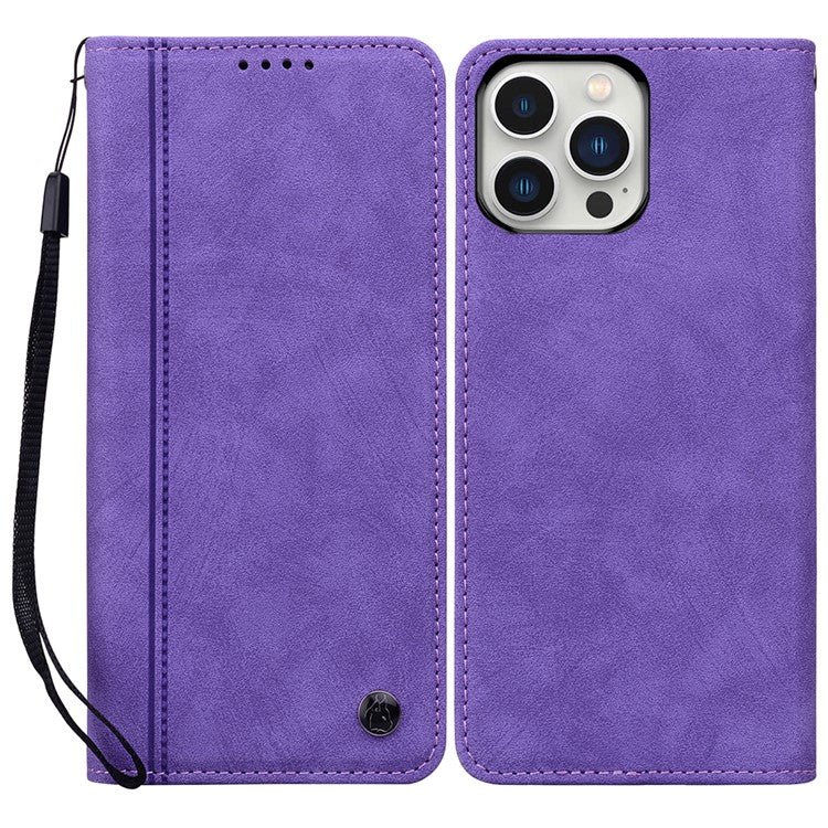 For iPhone 15 Pro Max Case Lines Pattern Wallet Leather Phone Cover with Strap - TechGearPal