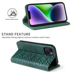 For iPhone 14 Plus Auto-absorbed Magnetic Phone Case Wallet Stand Anti-scratch Top Layer Cowhide Leather Crocodile Texture Cell Phone Cove - TechGearPal