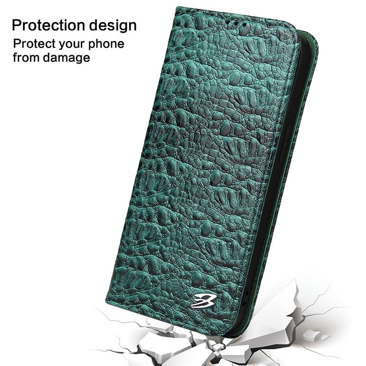 For iPhone 14 Plus Auto-absorbed Magnetic Phone Case Wallet Stand Anti-scratch Top Layer Cowhide Leather Crocodile Texture Cell Phone Cove - TechGearPal