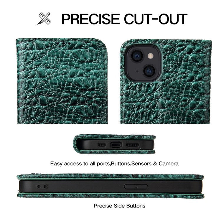 For iPhone 14 Plus Auto-absorbed Magnetic Phone Case Wallet Stand Anti-scratch Top Layer Cowhide Leather Crocodile Texture Cell Phone Cove - TechGearPal