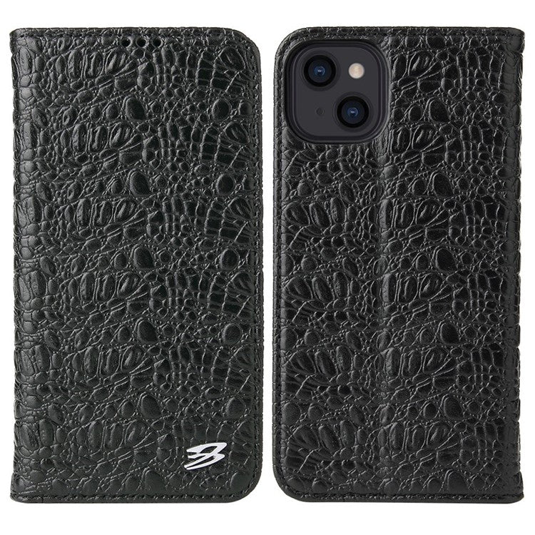 For iPhone 14 Plus Auto-absorbed Magnetic Phone Case Wallet Stand Anti-scratch Top Layer Cowhide Leather Crocodile Texture Cell Phone Cove - TechGearPal