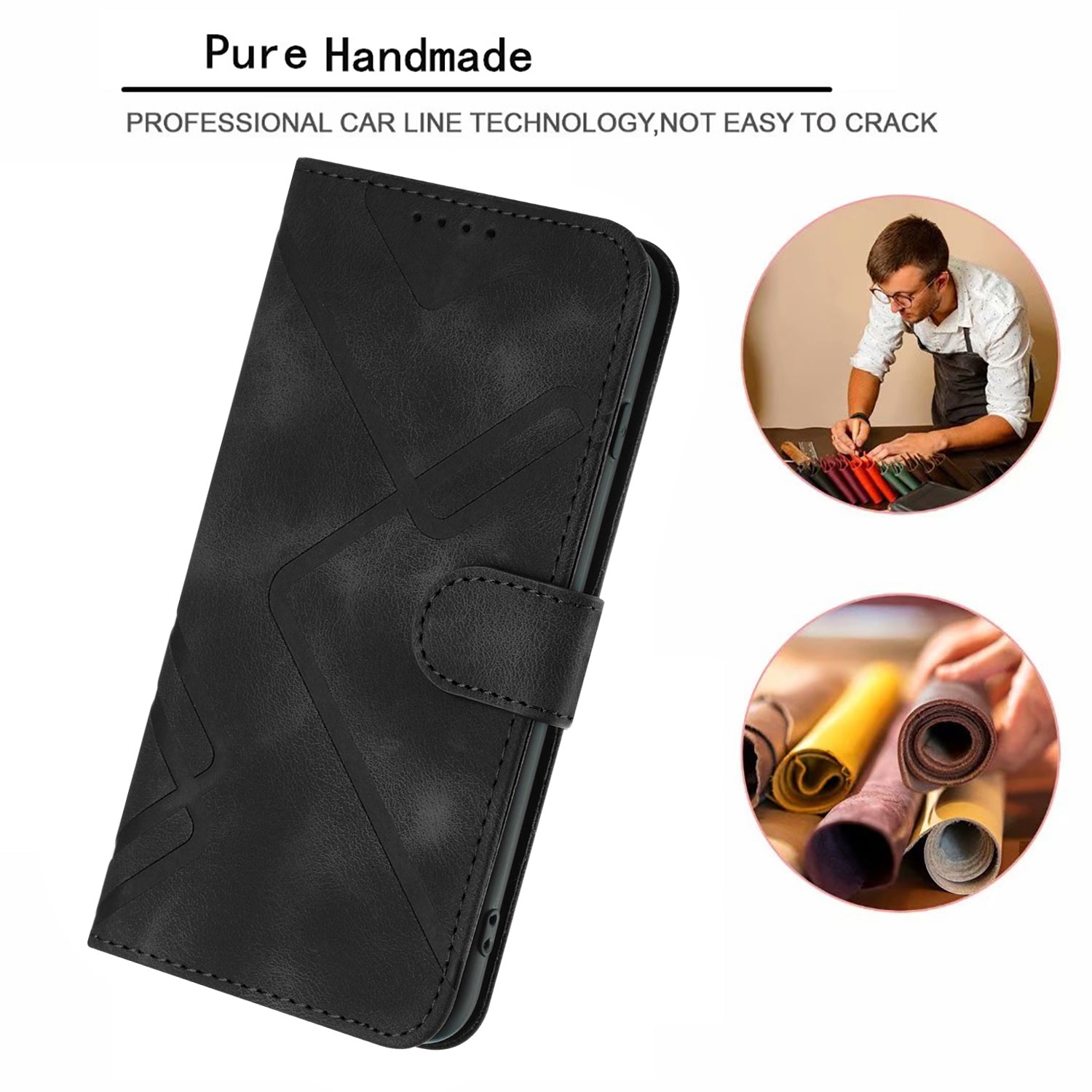 For iPhone 16 Wallet Case Line Imprinted PU Leather Phone Cover with Strap - TechGearPal
