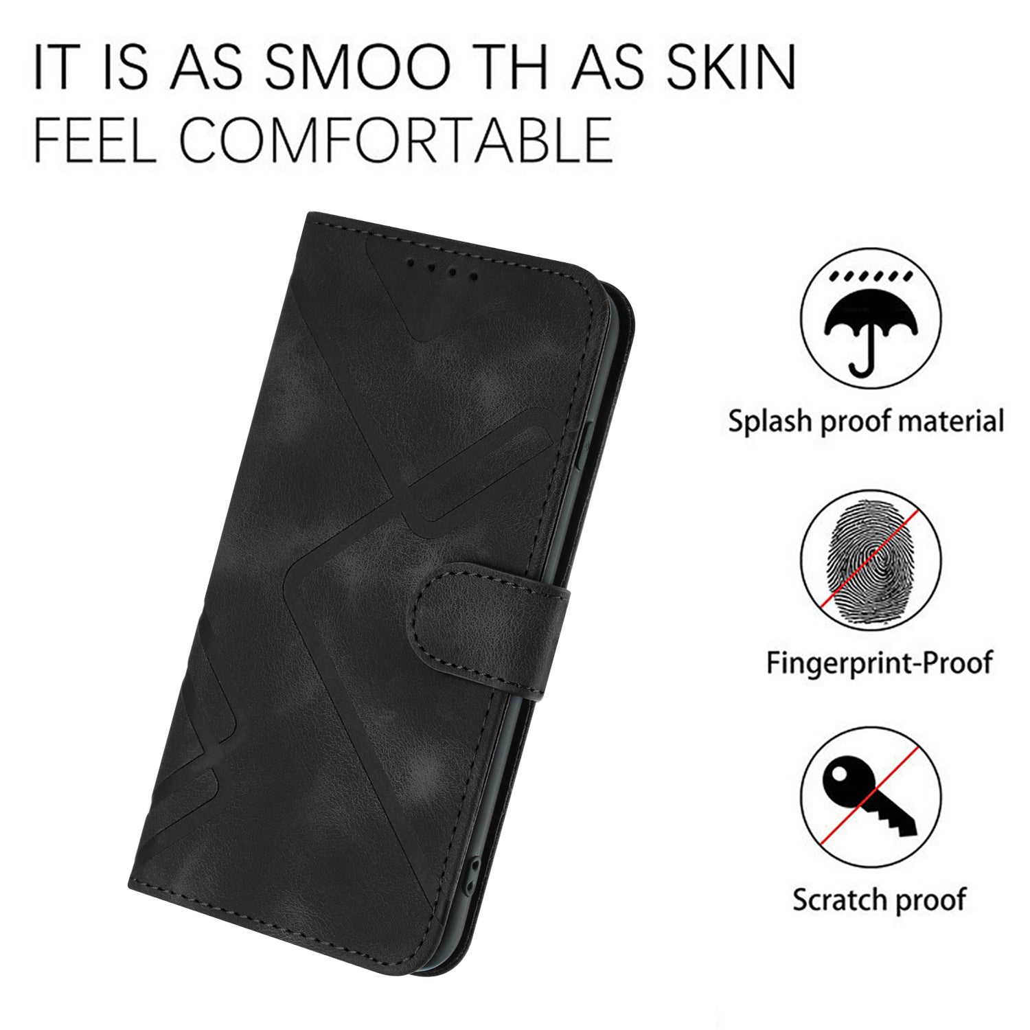 For iPhone 16 Wallet Case Line Imprinted PU Leather Phone Cover with Strap - TechGearPal