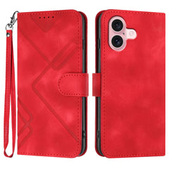 For iPhone 16 Wallet Case Line Imprinted PU Leather Phone Cover with Strap - TechGearPal