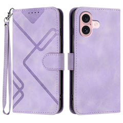 For iPhone 16 Wallet Case Line Imprinted PU Leather Phone Cover with Strap - TechGearPal
