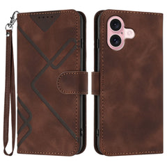 For iPhone 16 Wallet Case Line Imprinted PU Leather Phone Cover with Strap - TechGearPal
