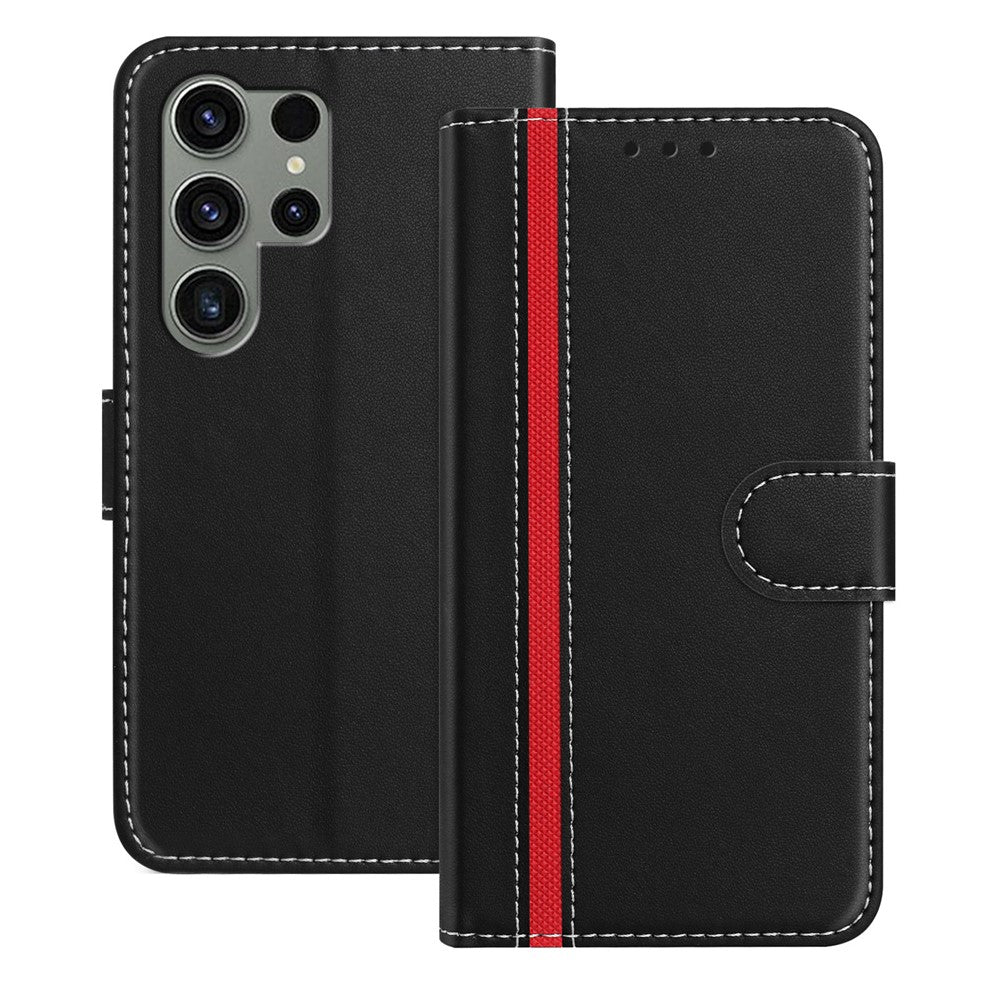 For Samsung Galaxy S23 Ultra Phone Cases Wallet Stand Color Splicing Leather Cover with Magnetic Clasp