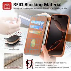 Étui magnétique Caseneo pour iPhone 16 Pro Max, portefeuille bloquant les RFID, housse de téléphone en cuir détachable avec bracelet 
