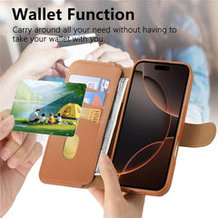 Étui magnétique Caseneo pour iPhone 16 Pro Max, portefeuille bloquant les RFID, housse de téléphone en cuir détachable avec bracelet 