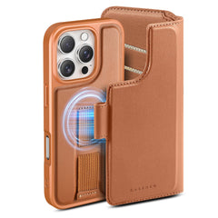 Étui magnétique Caseneo pour iPhone 16 Pro Max, portefeuille bloquant les RFID, housse de téléphone en cuir détachable avec bracelet 