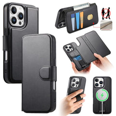 Étui magnétique Caseneo pour iPhone 16 Pro Max, portefeuille bloquant les RFID, housse de téléphone en cuir détachable avec bracelet 