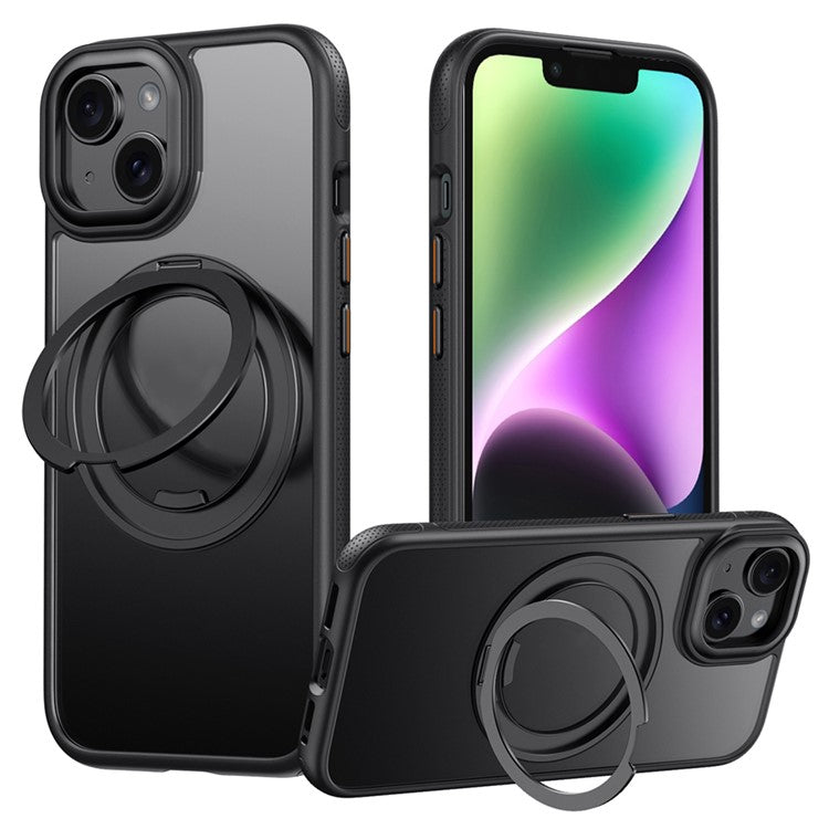 For iPhone 15 Plus  /  14 Plus Magnetic Case Rotating Gear Pivot Kickstand PC + TPU Phone Back Cove - TechGearPal
