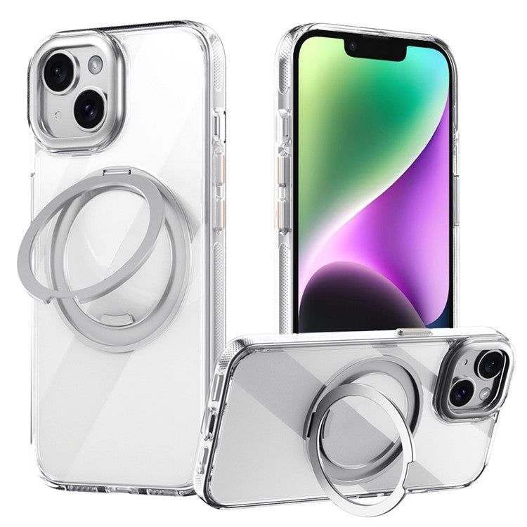 For iPhone 15 Plus  /  14 Plus Magnetic Case Rotating Gear Pivot Kickstand PC + TPU Phone Back Cove - TechGearPal