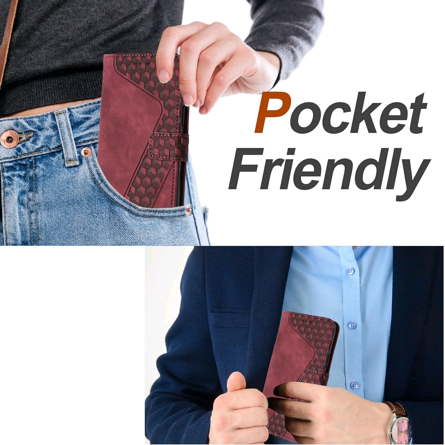 For iPhone 15 Pro Max Leather Case 7-Shaped Pattern Wallet Stand Shockproof Phone Cover - TechGearPal