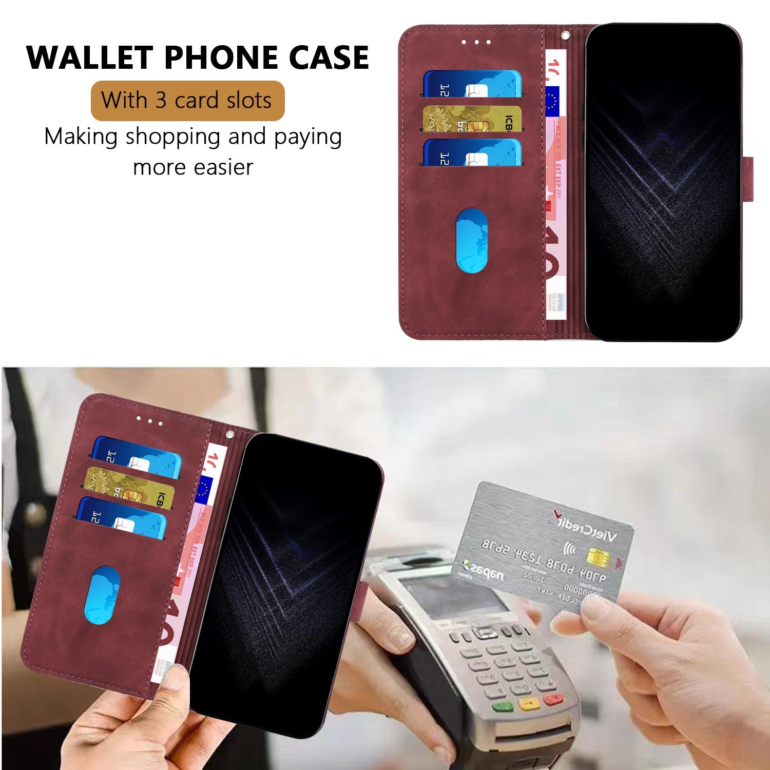For iPhone 15 Pro Max Leather Case 7-Shaped Pattern Wallet Stand Shockproof Phone Cover - TechGearPal