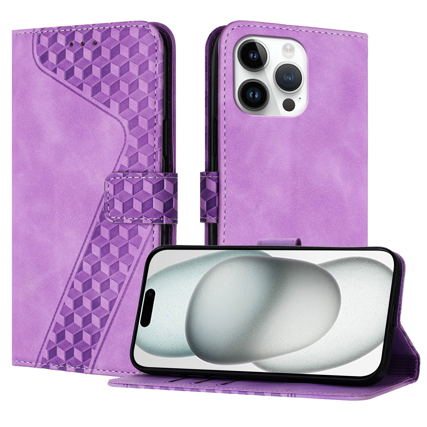 For iPhone 15 Pro Max Leather Case 7-Shaped Pattern Wallet Stand Shockproof Phone Cover - TechGearPal