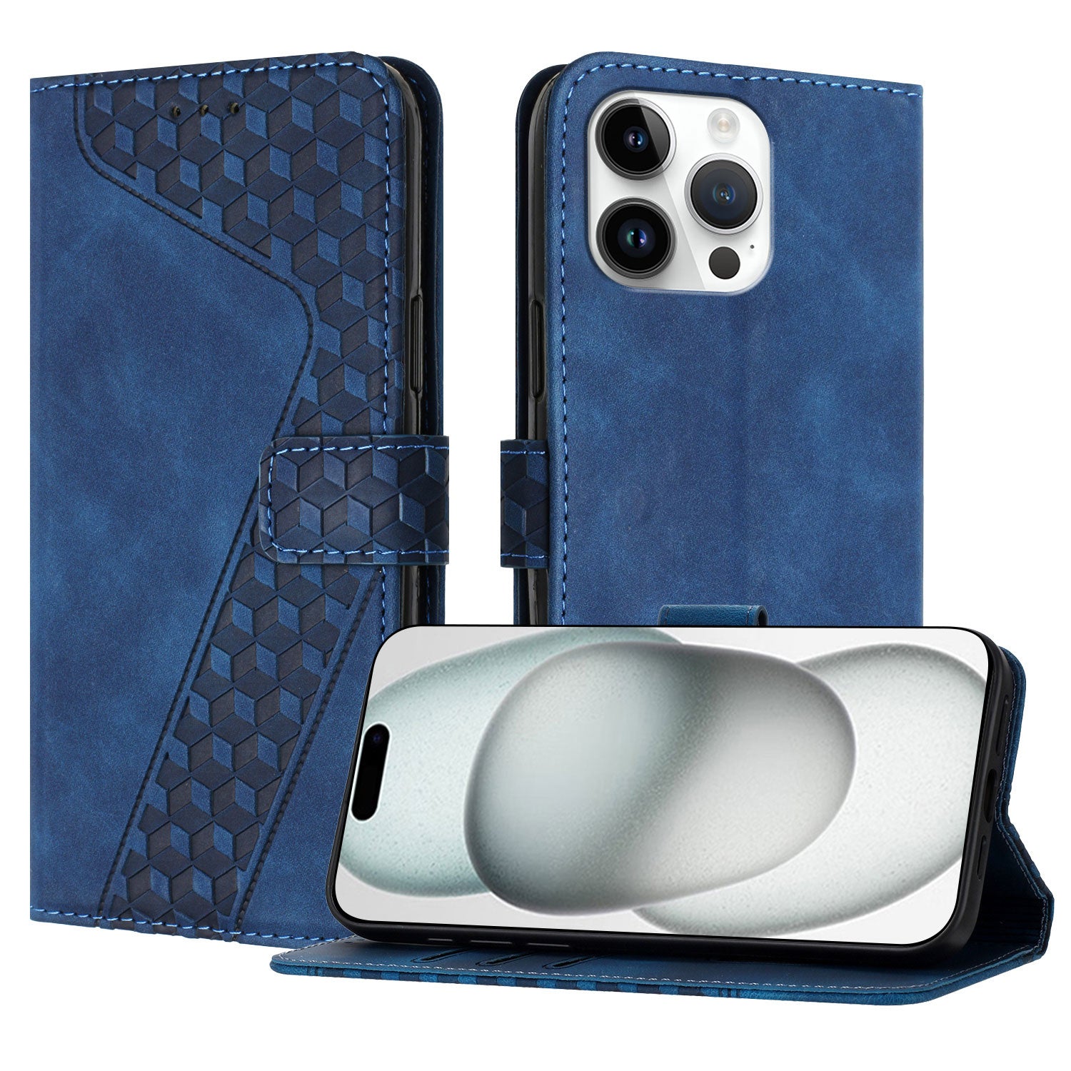 For iPhone 15 Pro Max Leather Case 7-Shaped Pattern Wallet Stand Shockproof Phone Cover - TechGearPal