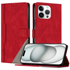 For iPhone 15 Pro Max Leather Case Triangle Patchwork Wallet Stand Shockproof Phone Cover - TechGearPal