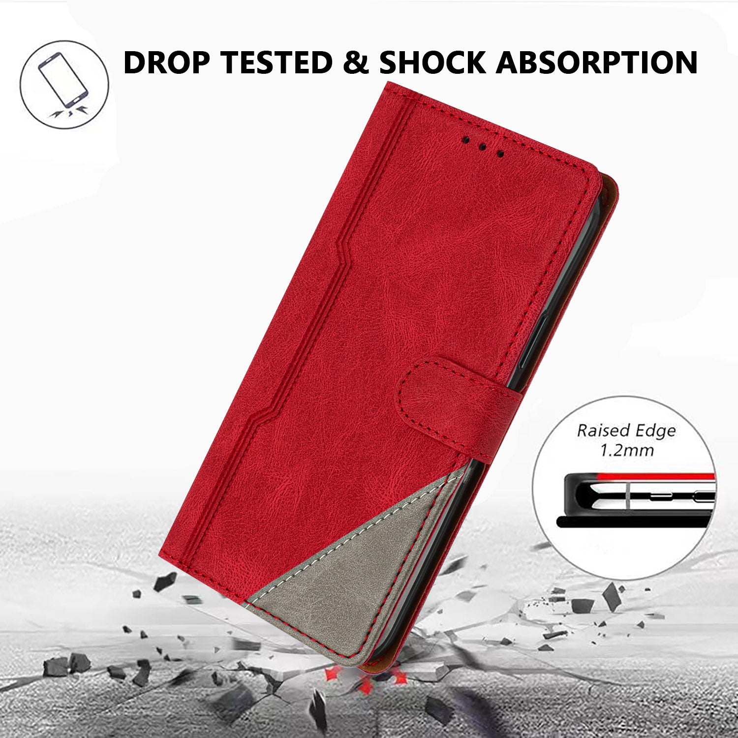 For iPhone 15 Pro Max Leather Case Triangle Patchwork Wallet Stand Shockproof Phone Cover - TechGearPal
