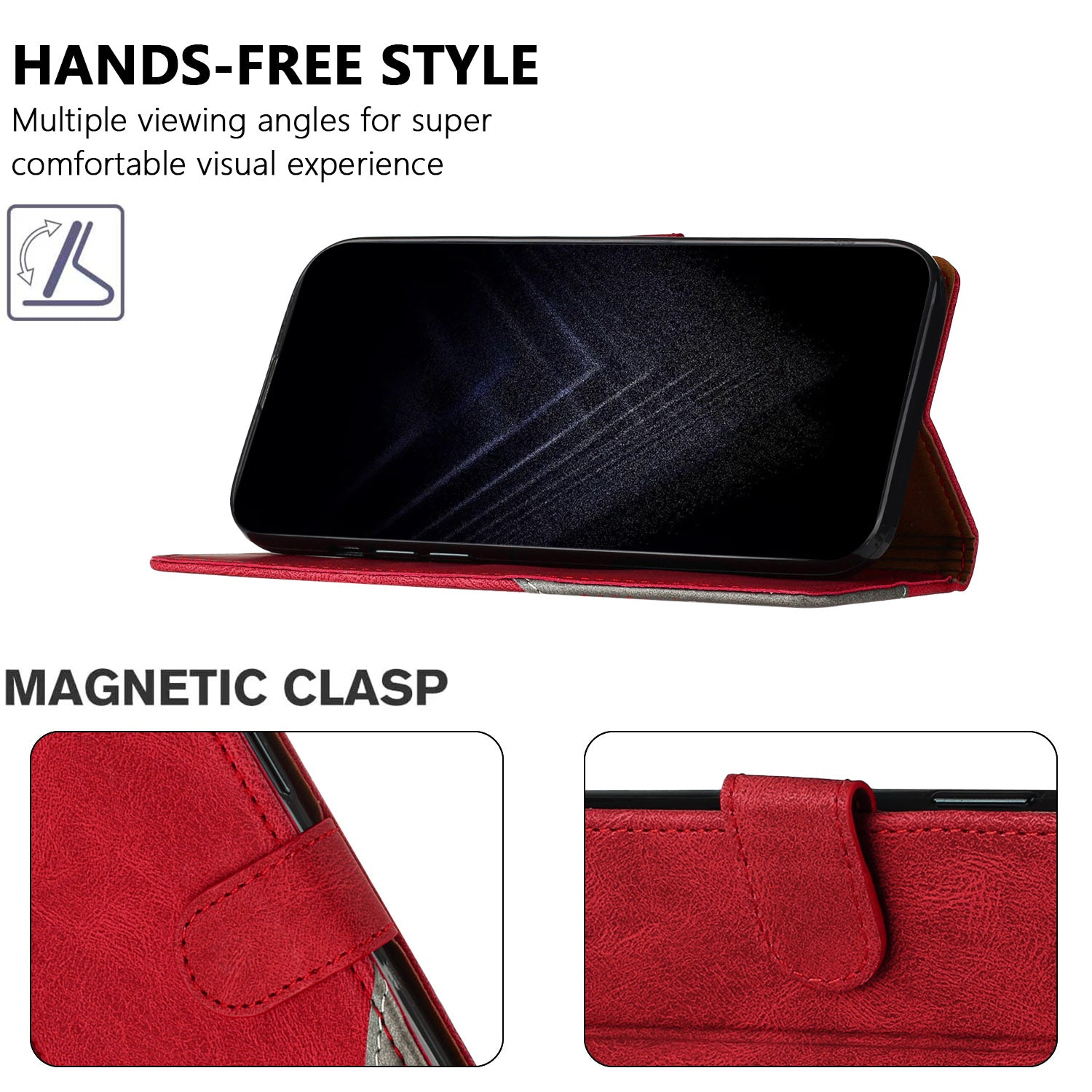 For iPhone 15 Pro Max Leather Case Triangle Patchwork Wallet Stand Shockproof Phone Cover - TechGearPal